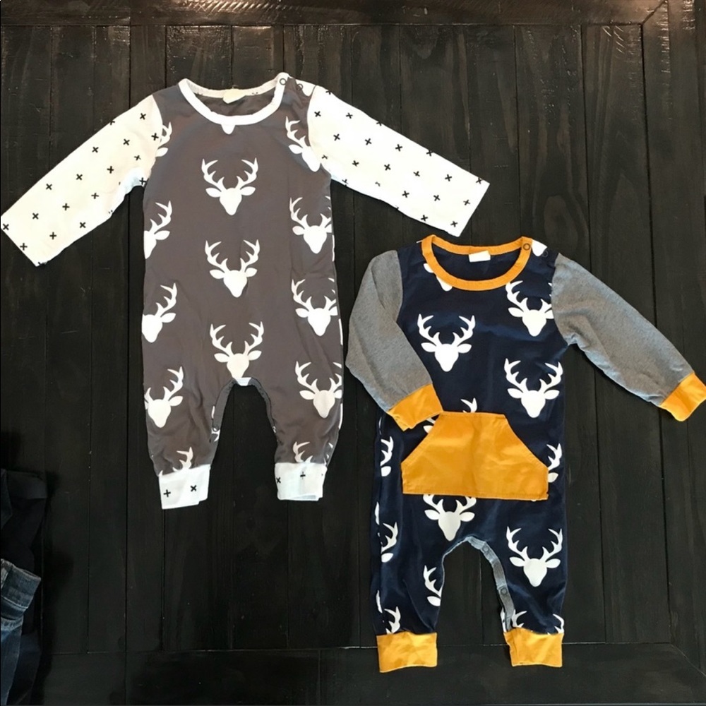 Two Deer Antler Baby Onesie Suits